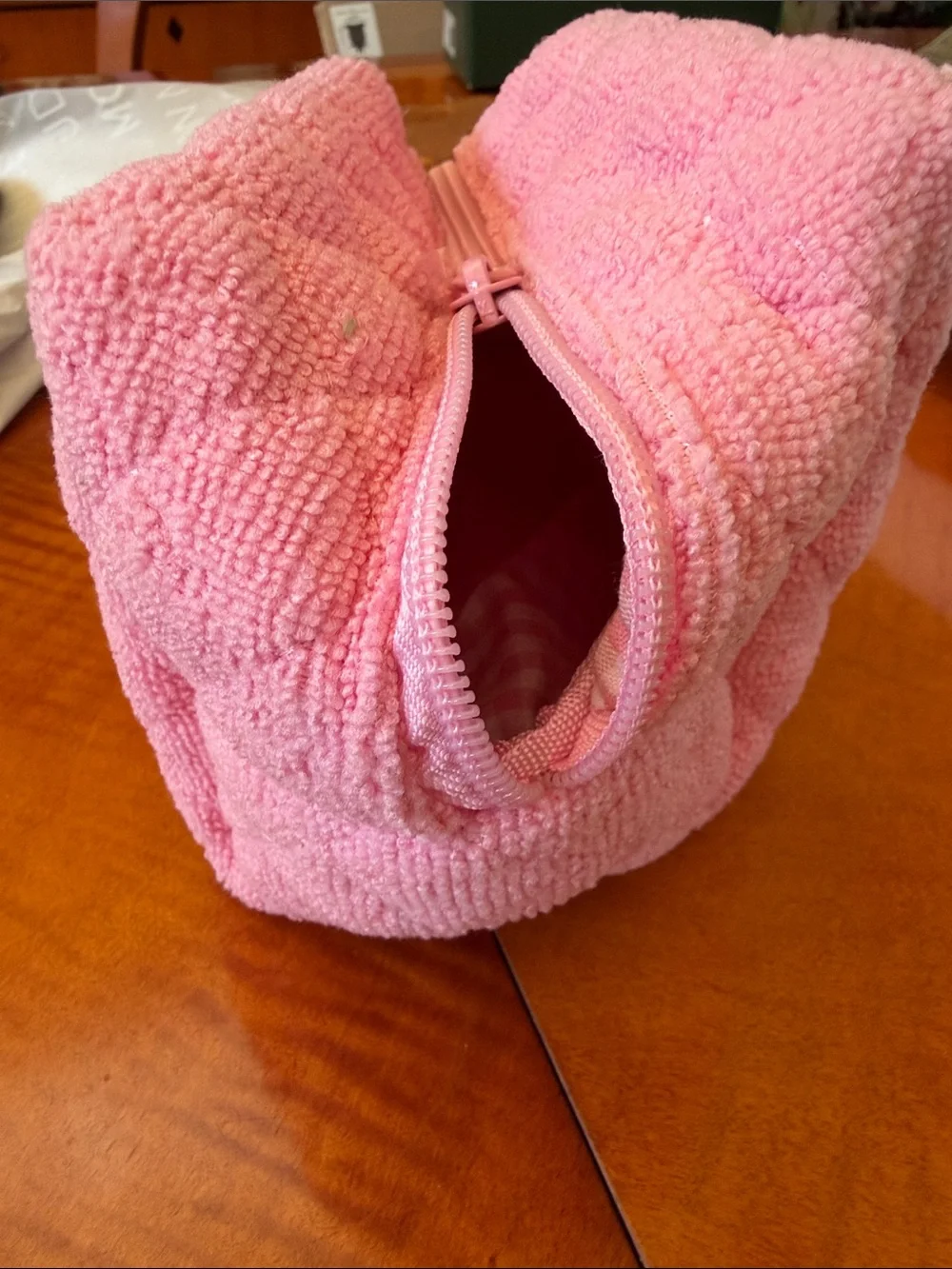 New candy mini moon nudePink Quilted Cosmetic Pouch with Checkered  pink Lining
